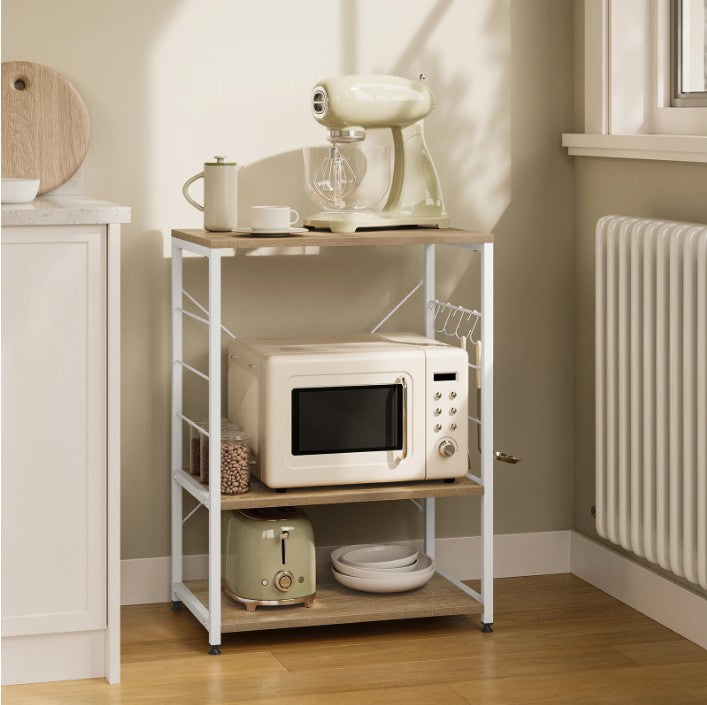 Desserte cuisine chêne clair métal blanc 3 niveaux LineaWood