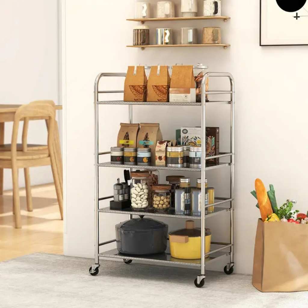 Desserte cuisine en inox charge maximale 50kg 4 niveaux modulables