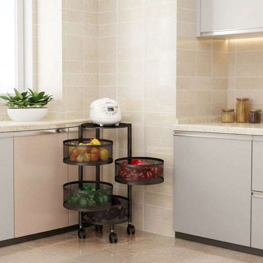 Desserte cuisine roulette rotative noir sur roulettes Rotatelle 4 Niveaux