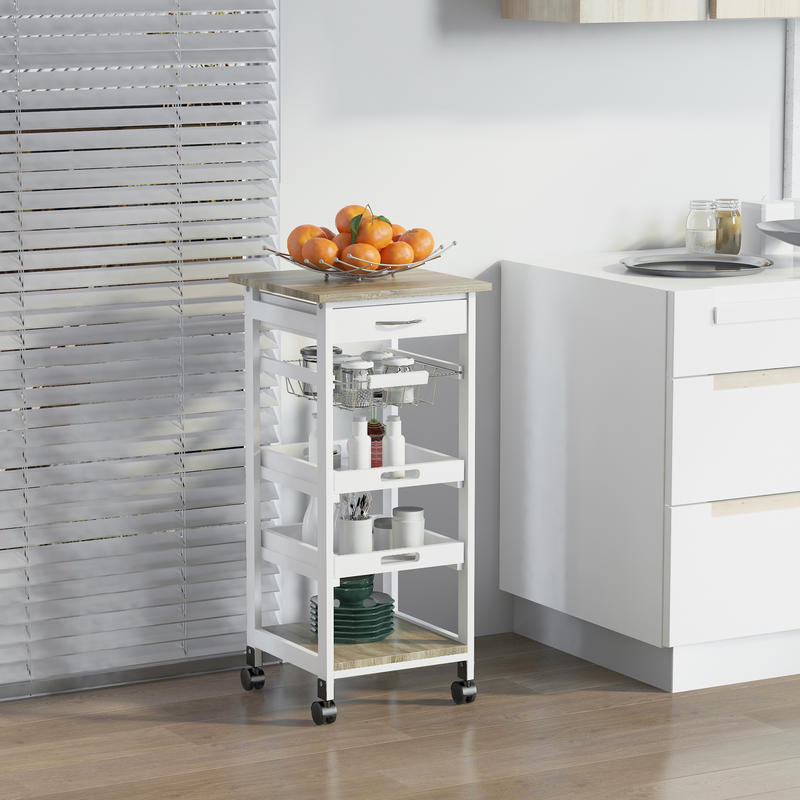 Desserte cuisine sur roulettes mobile compacte blanc 5 niveaux KitchyMove