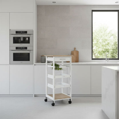 Desserte cuisine sur roulettes pin massif 4 roulettes silencieuses KitchyMove