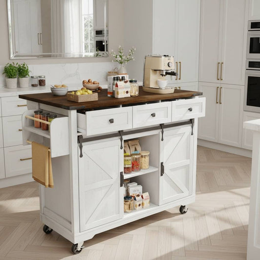 Desserte de cuisine 3 tiroirs portes coulissantes rangement EasyMove Kitchen