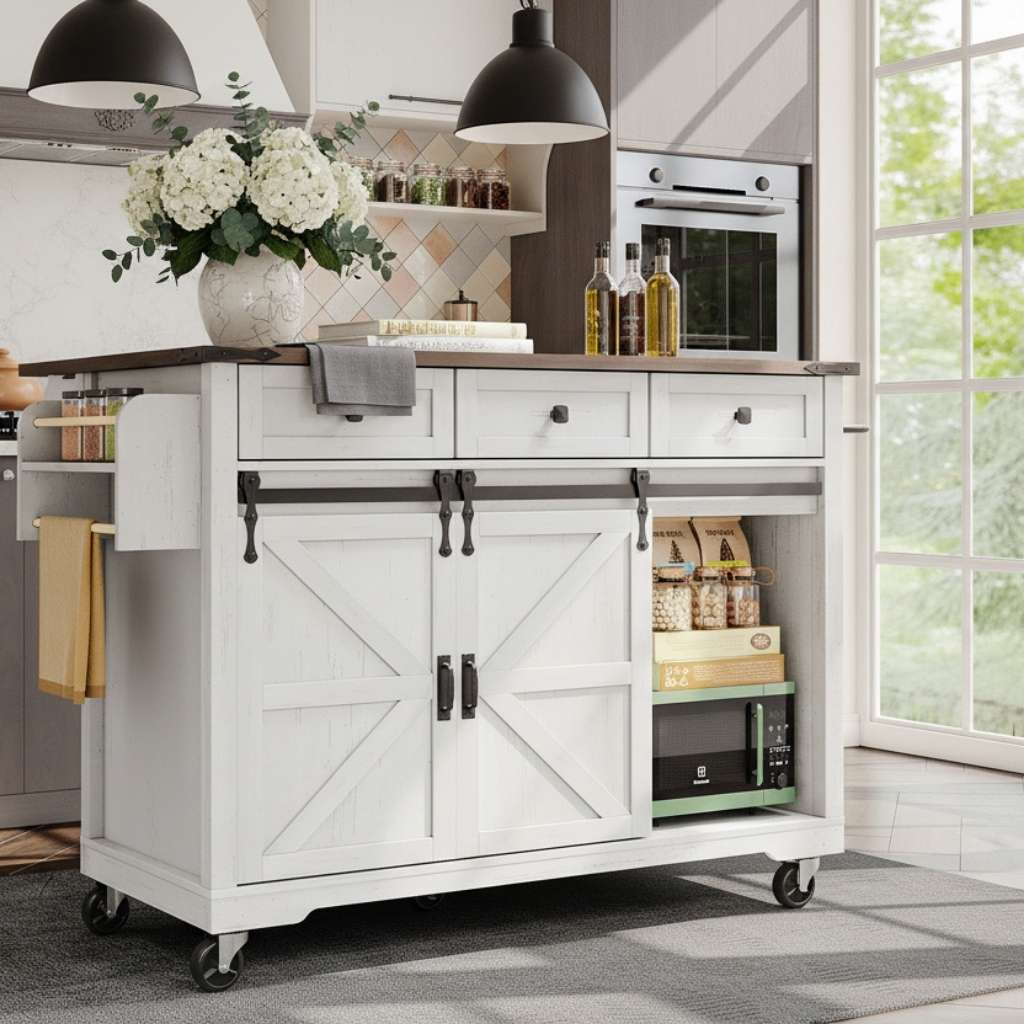 Desserte de cuisine a roulettes metal MDF blanc EasyMove Kitchem