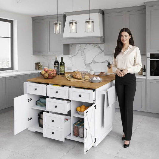 Desserte ilot cuisine blanche femme prépare repas plan travail Ilotia