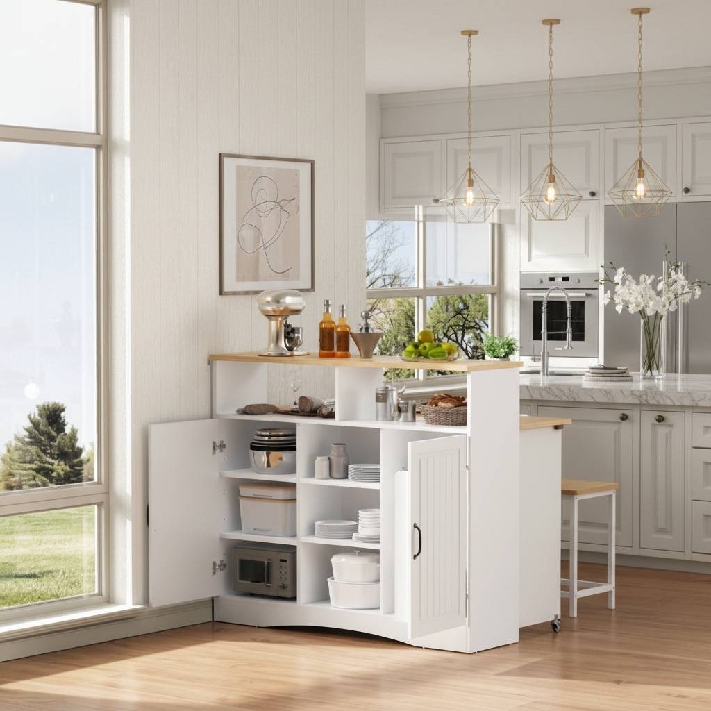 Desserte table cuisine blanche plateau rabattable 110cm Maison Atelier