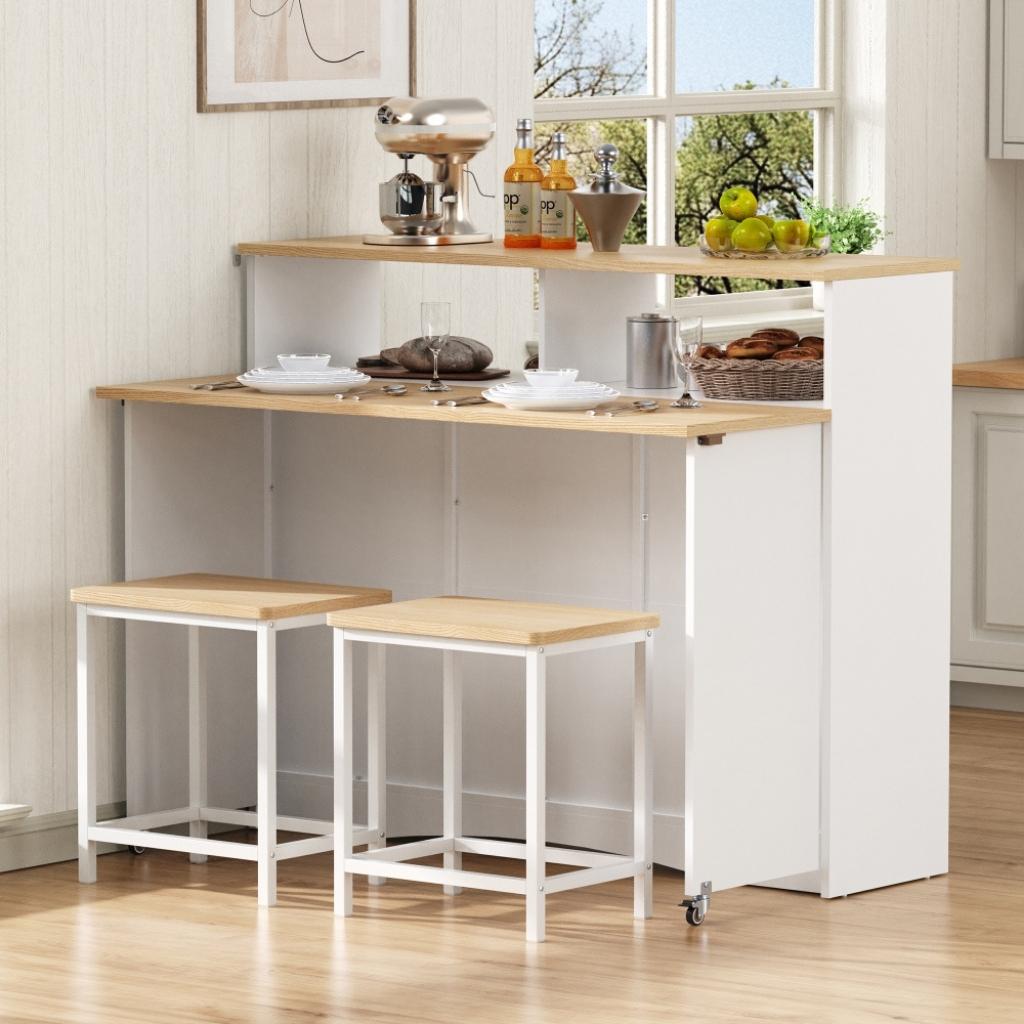 Desserte table cuisine roulettes verrouillables avec deux tabourets cuisine MaisonAtelier
