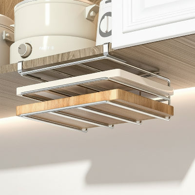 Etagere cuisine suspendue gris acier large double niveaux