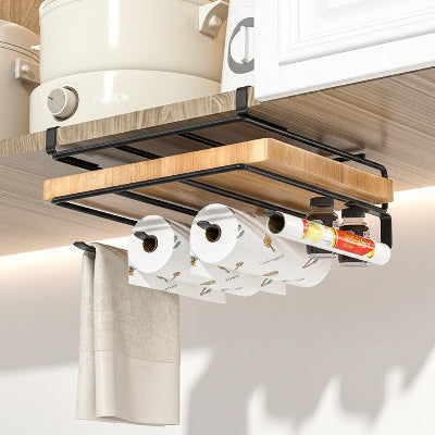 Etagere cuisine suspendue metal noir XL un niveau crochets