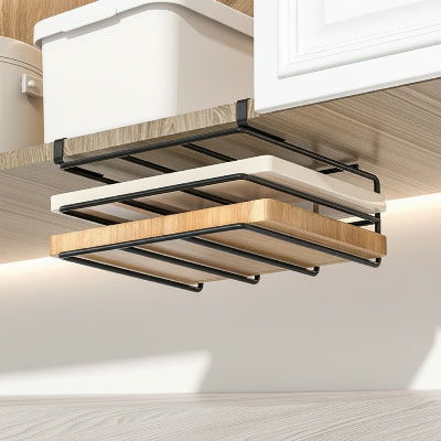 Etagere cuisine suspendue metal noir large double niveaux