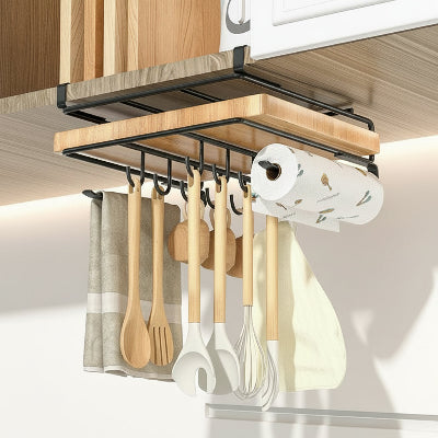 Etagere cuisine suspendue metal noir large un niveau avec crochets