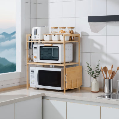 micro onde etagere robuste elegante version double bois naturel