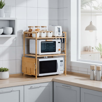 micro onde etagere version double bois naturel rangement vertical
