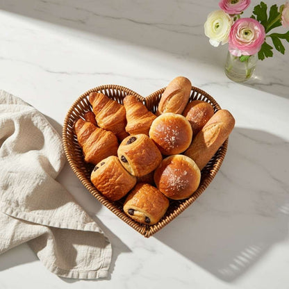 Panier pain plastique qualité tissé main soigné forme Cœur rempli