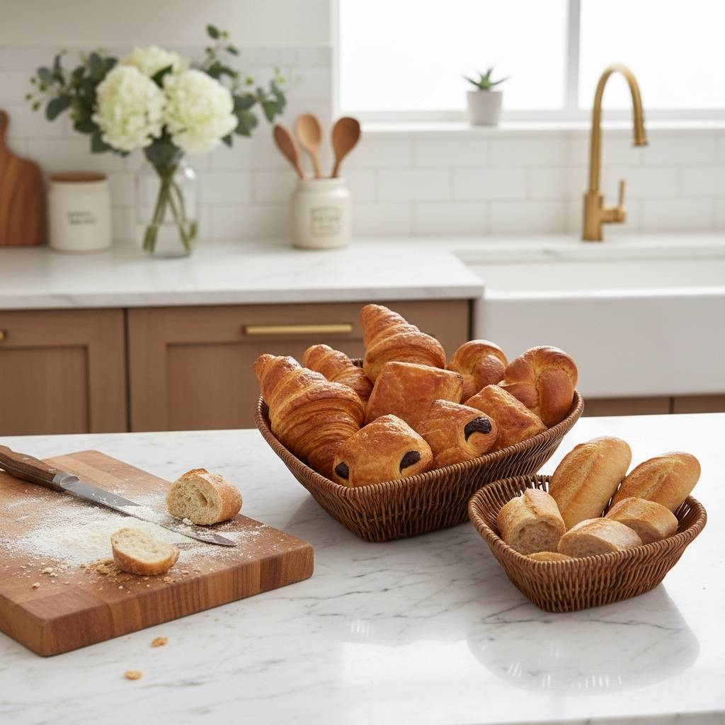 Panier pain viennoiseries présentées écrin chaleureux petit large Rotin Cœur