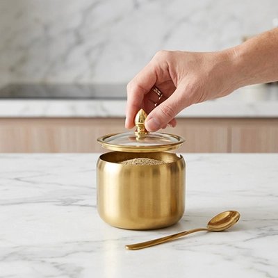 Pot a epice acier inoxydable doré couvercle verre transparent OréaEpices