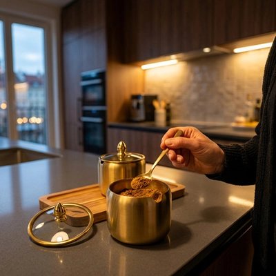 Pot a epice homme ajoute épices dans plat Oréa Epices