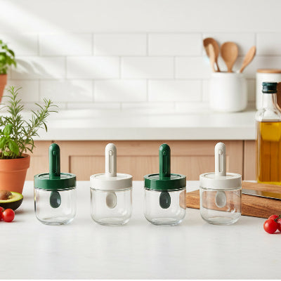pot à epices verre Assaisina avec cuillère intégrée blanc vert
