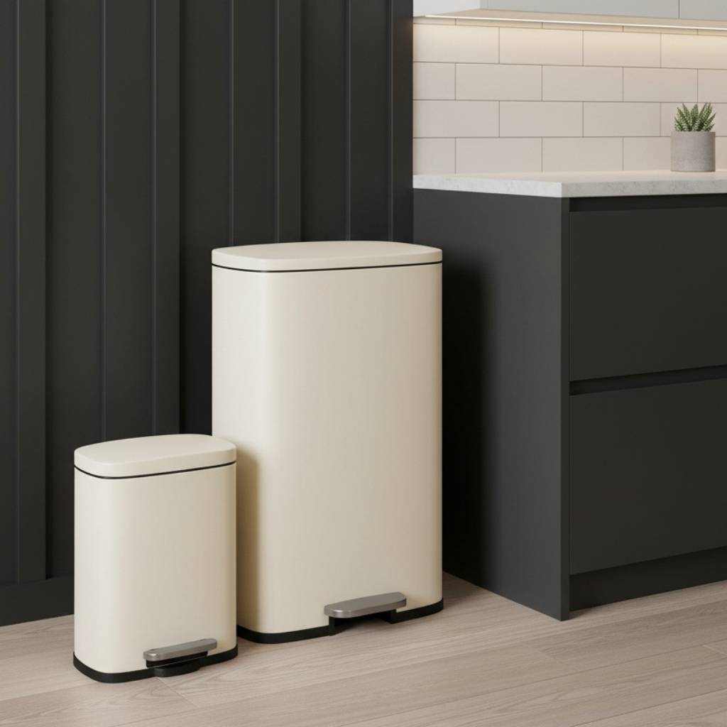 Poubelle 50L design acier brossé poignée dorsale duo assorti DuoClean