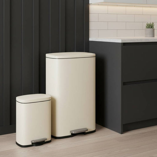 Poubelle 50L design acier brossé poignée dorsale duo assorti DuoClean