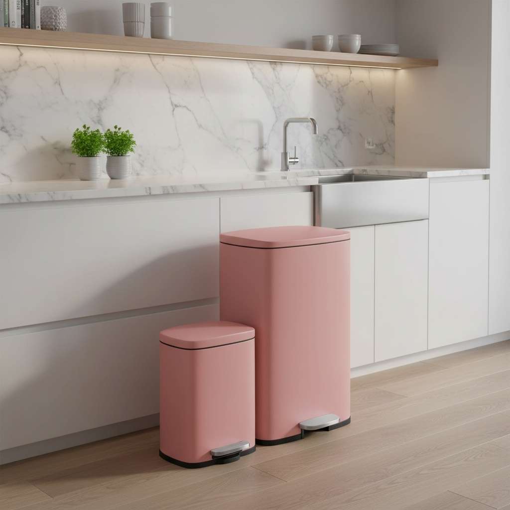 oubelle 50l design pédale acier inox rose avec poubelle 5l