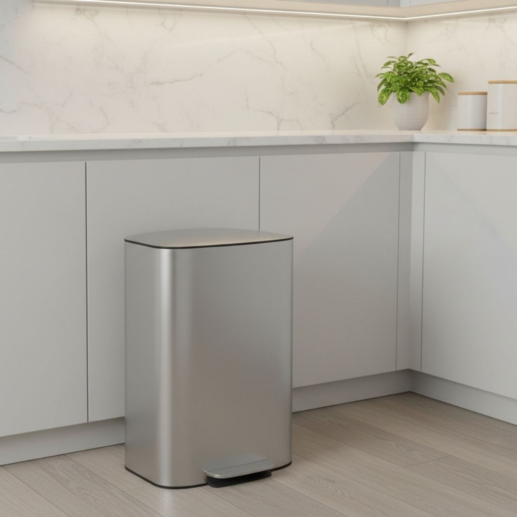 poubelle métallique 50 l design gris mat argente elegant ZenPedal50