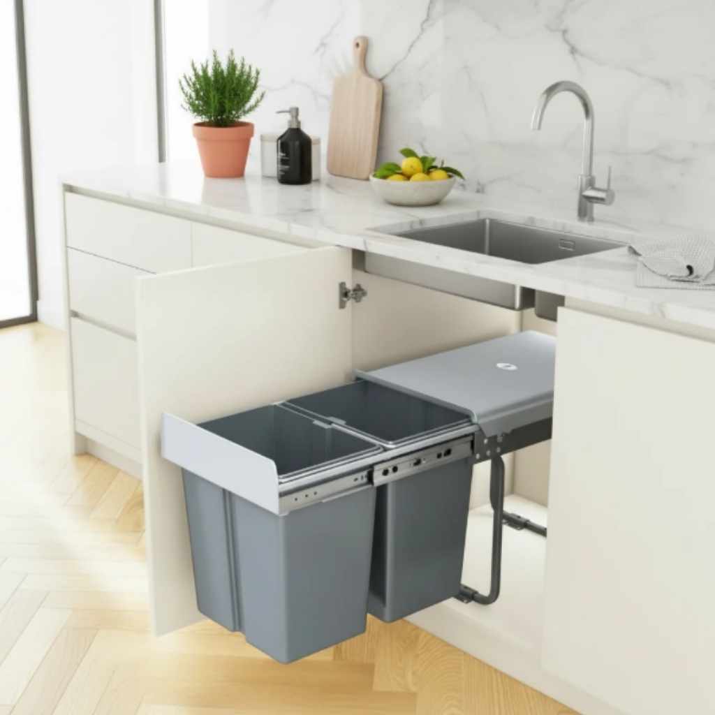 Poubelle sous évier coulissante coulissement silencieux nuit sans bruit SlideBinDuo40L