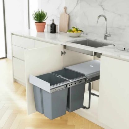 Poubelle sous évier coulissante coulissement silencieux nuit sans bruit SlideBinDuo40L