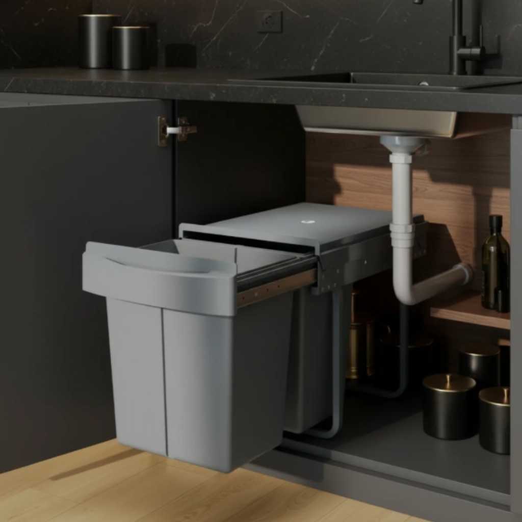 Poubelle sous évier coulissante libère sol cuisine encombré SlideBinDuo40L