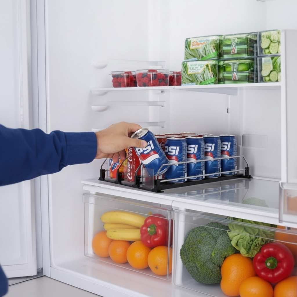 Rangement canettes frigo 5 rails boisson réfrigérateur coulissement souple stable