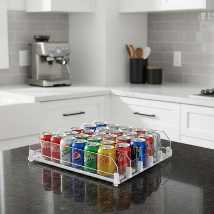 Rangement canettes frigo 5 rails glissant auto push design blanc