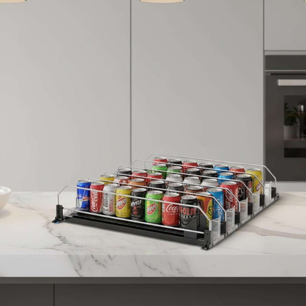 Rangement canettes frigo 5 rails glissant auto push design noir