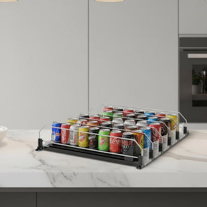 Rangement canettes frigo 5 rails glissant auto push design noir