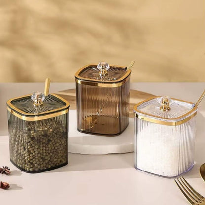 Rangement épices original pots finitions transparent gris vert Oréane  