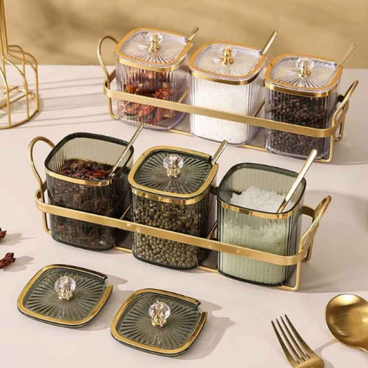 Rangement épices original transparent vert support avec 3 pots Oréane  