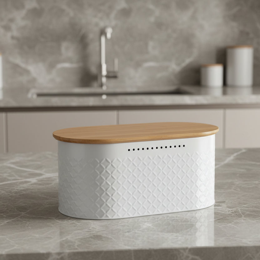 Rangement pain avec trous d’aération intégrés métal blanc Miebox