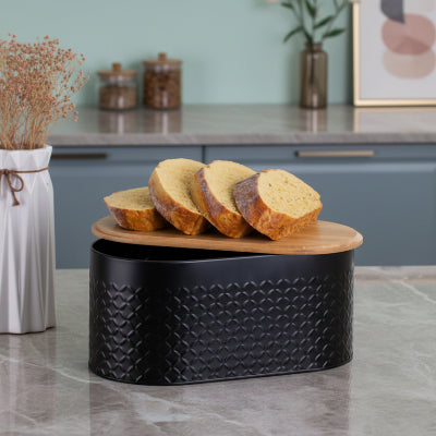 Rangement pain métal noir durable pour comptoir Miebox