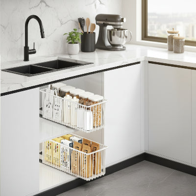 Tiroir coulissant cuisine metal blanc compact 41x15cm lot 2 OrganizGlisse