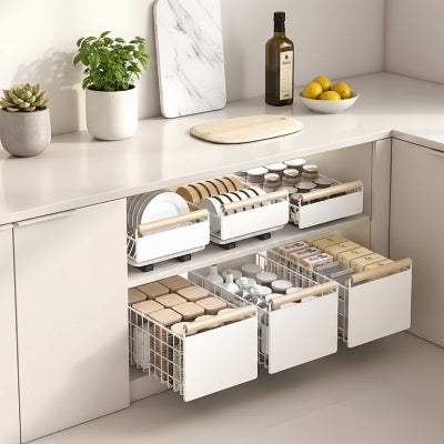 Tiroir coulissant cuisine acier blanc rangement optimisé Modula Pro