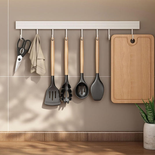 barre pour ustensiles cuisine aluminium blanc Sans Perçage 40cm 8crochets