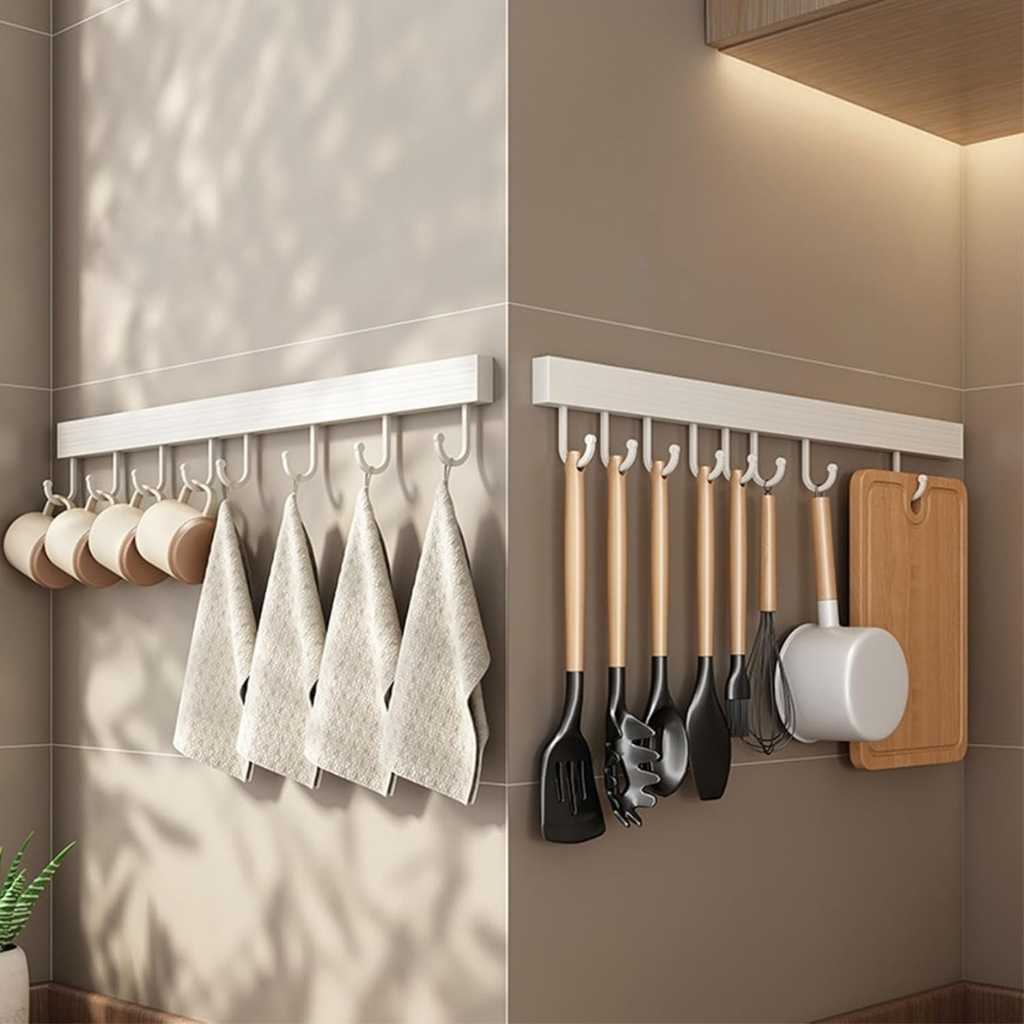 barre pour ustensiles cuisine crochets mobiles repositionnables volonté Sans Perçage