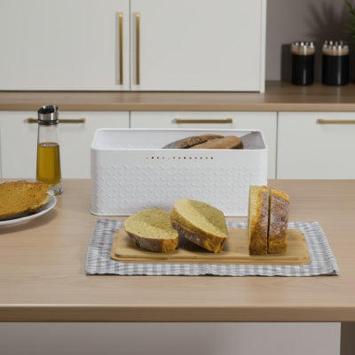 boîte à pain avec planche à découper métal blanc Bambread