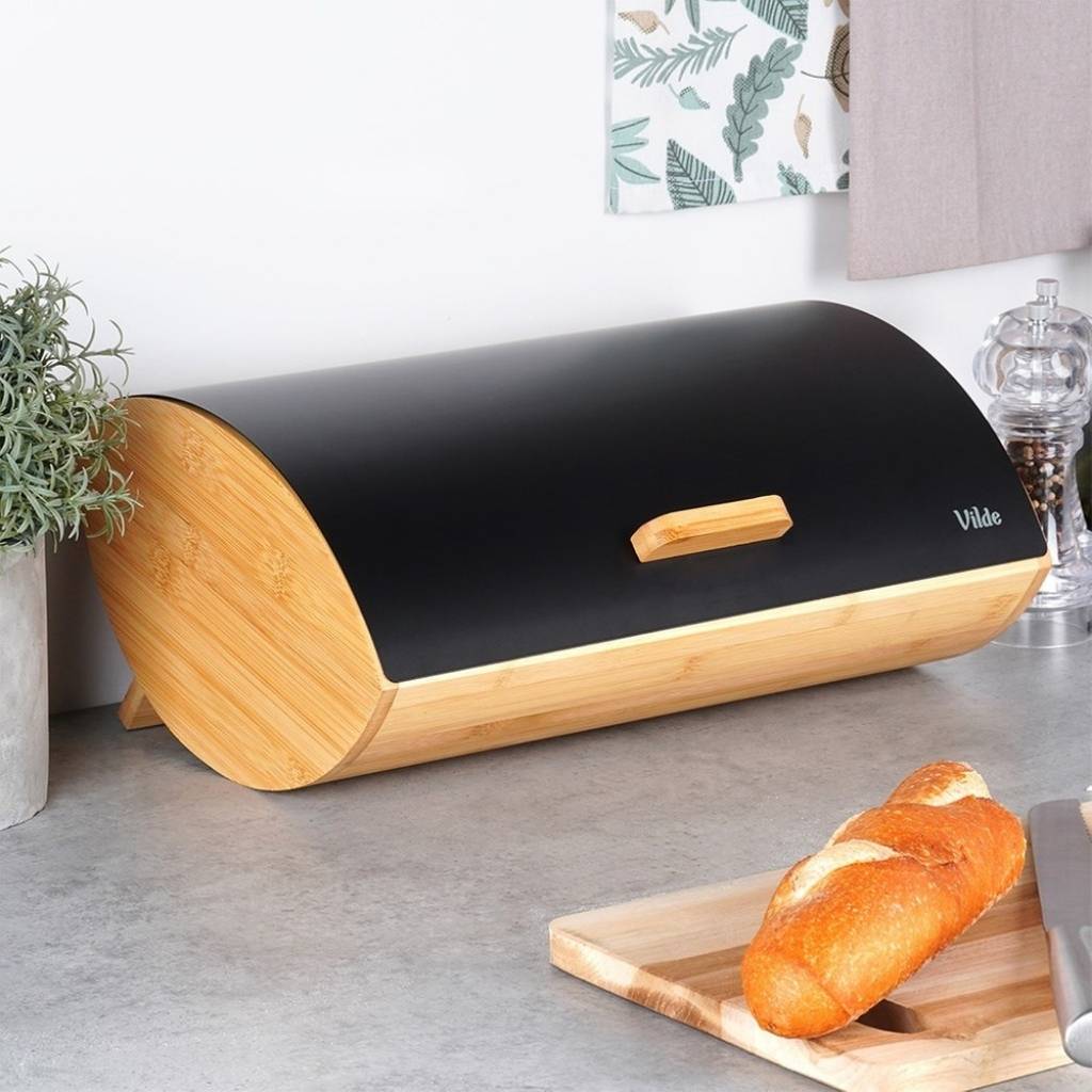 Boite a pain bois bambou couvercle metal noir CoinduPain Bambou