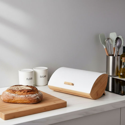 Boite a pain bois teinte blanche comptoir elegant Panelys Blanc