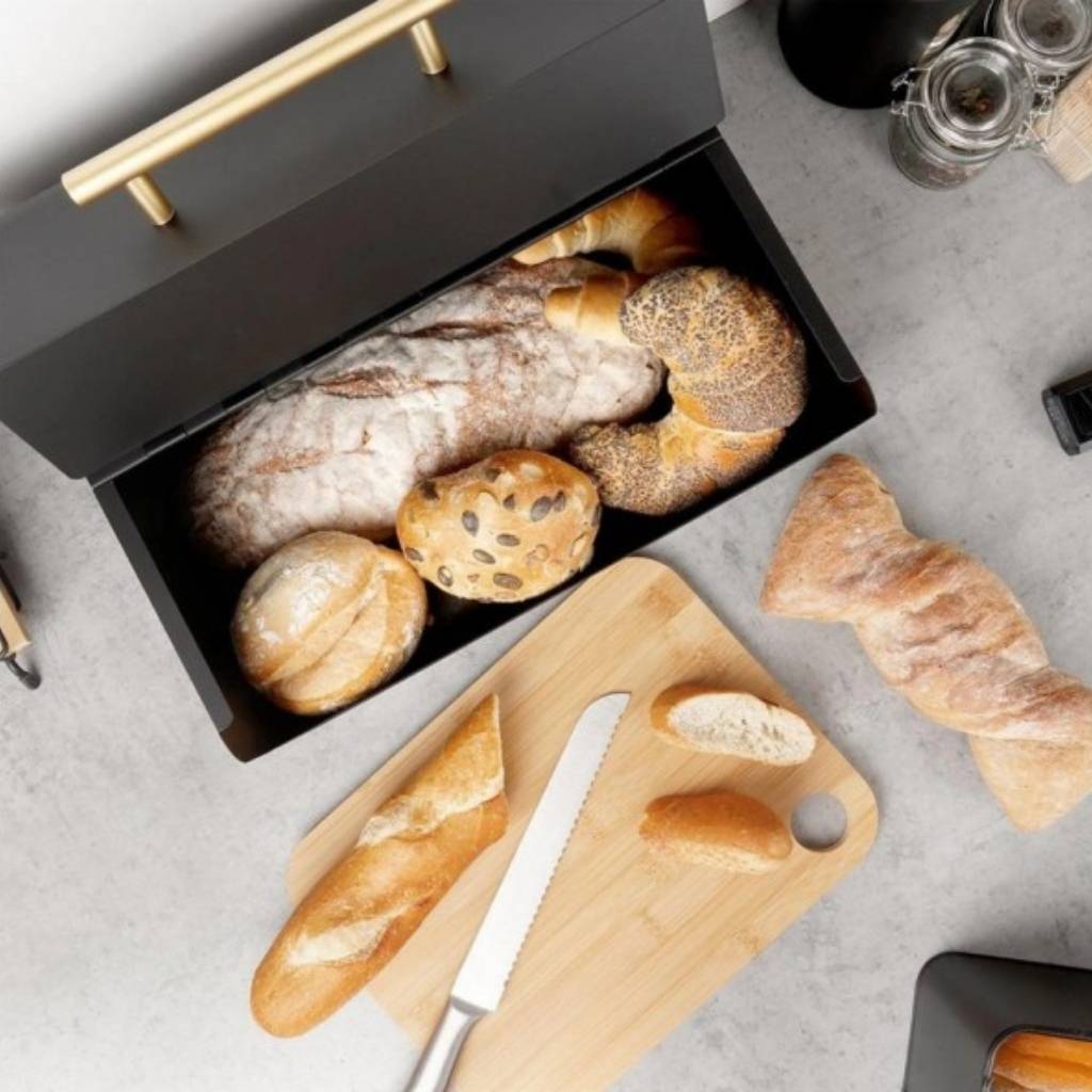 Boite a pain design polyvalent pain brioches viennoiseries Noir Mat