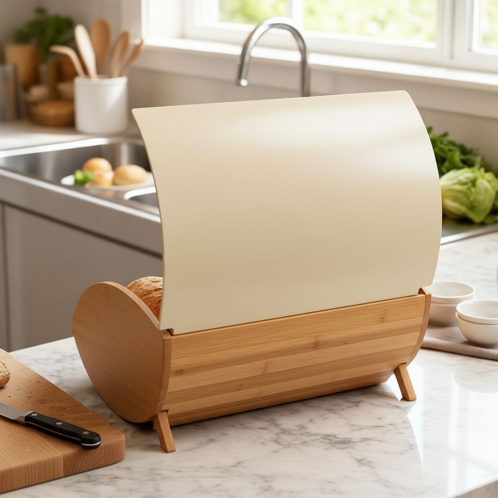 Boite a pain en bois bambou fer robuste Panelys Creme