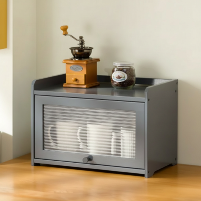 boite a pain en bois fenetre transparente ClairPain gris 42cm