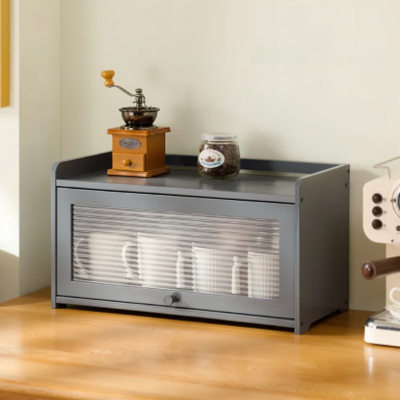 boite a pain en bois fenetre transparente ClairPain gris 52cm