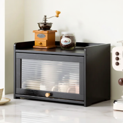 boite a pain en bois fenetre transparente ClairPain noir 42cm