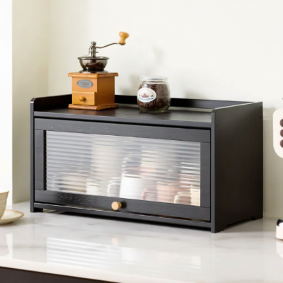 boite a pain en bois fenetre transparente ClairPain noir 52cm