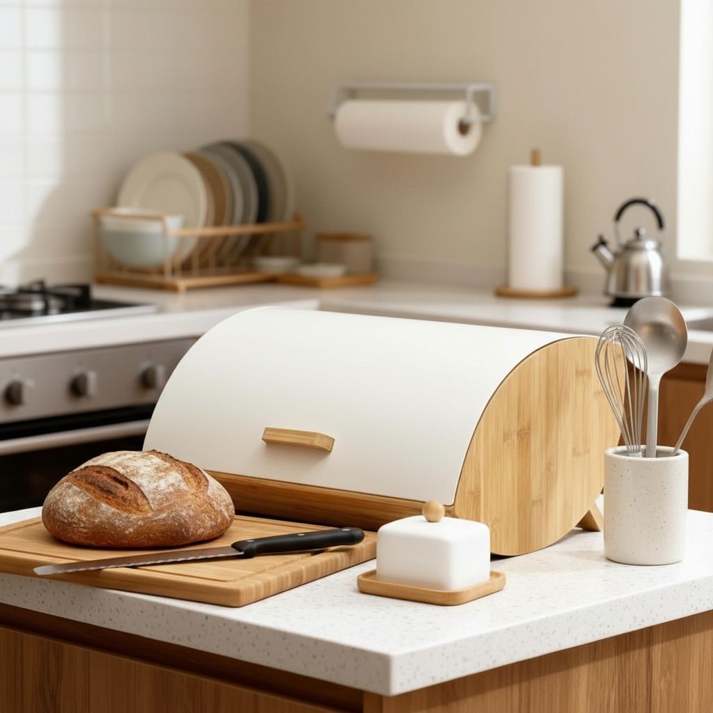 Boite a pain en bois rangement conservation pain Panelys Creme